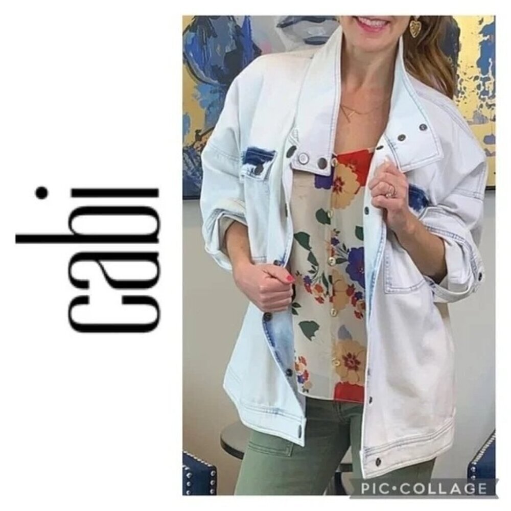 CABI Drew Light Acid Wash Denim Jacket Blue Sz S #5853 EUC